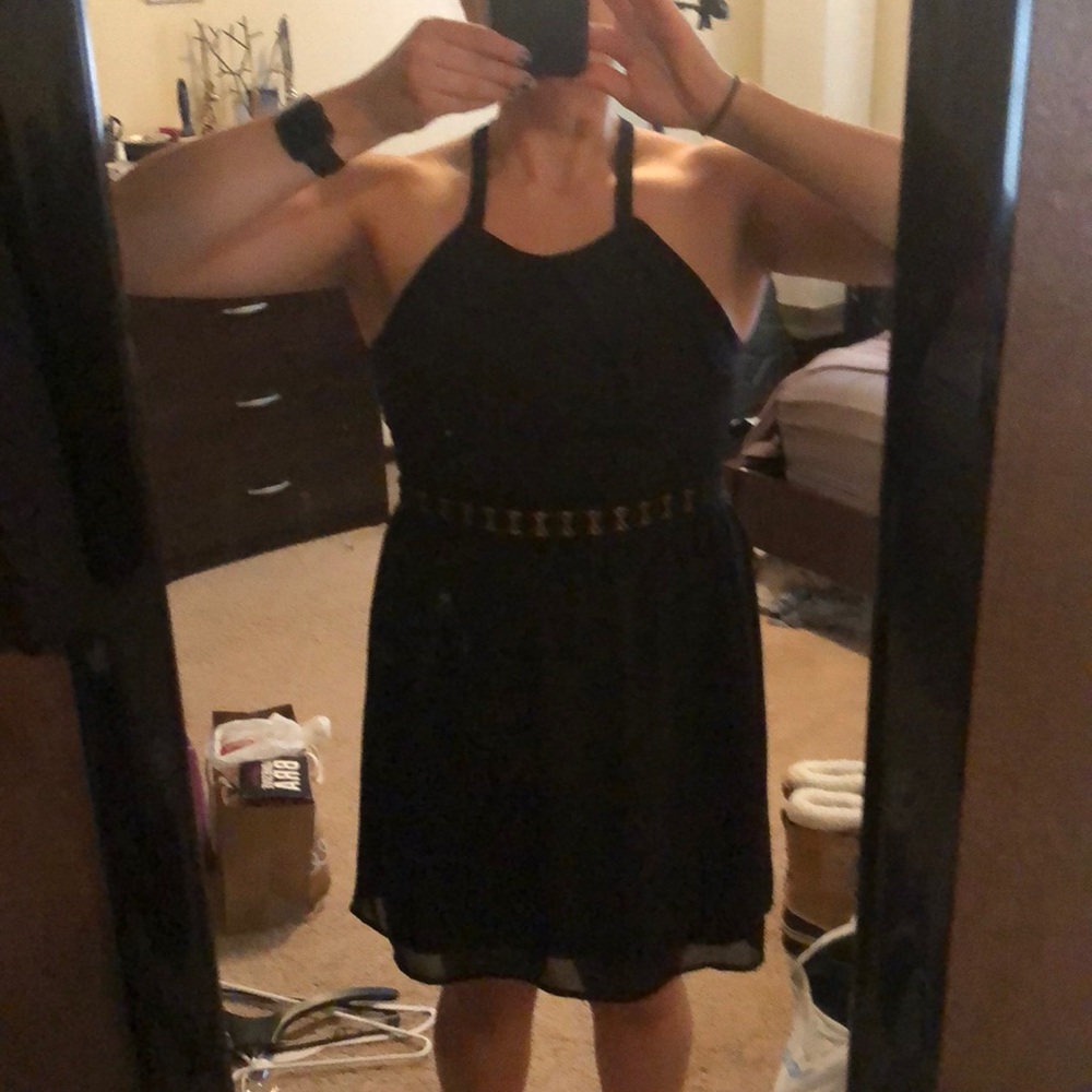 Black Racerback Dress with Lace Waist - Size L